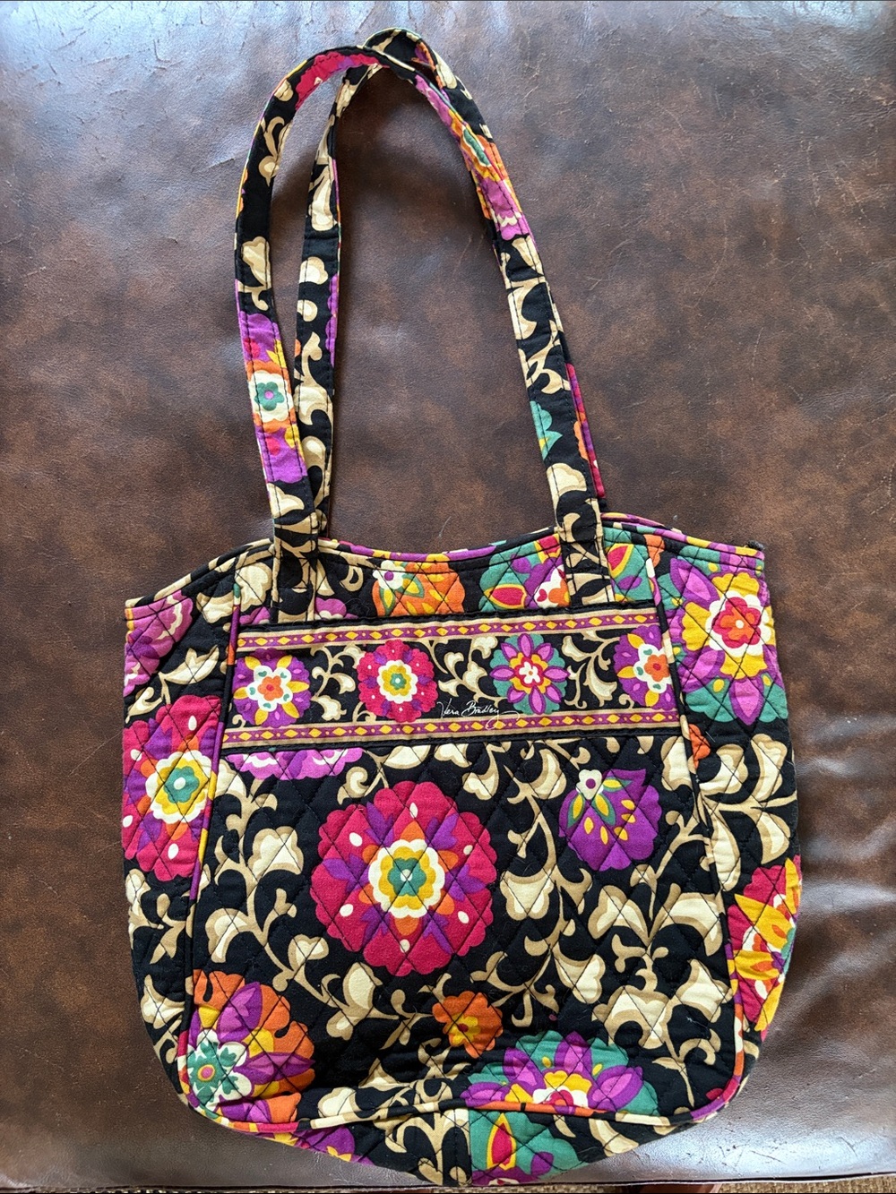 Vera Bradley Quilted Floral Tote in Black, Pink & Gold